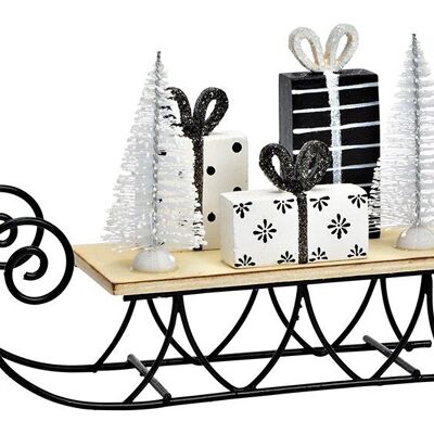 Slitta da esposizione con confezione regalo in legno, metallo nero (L/A/P) 19x12x6 cm