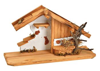 Crèche de Noël en bois de pin, MDF naturel (L/H/P) 42x23x15cm