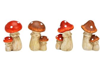 Champignon en céramique rouge, marron 4 fois, (L/H/P) 6x9x5cm