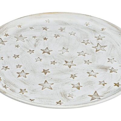 Assiette décorative décor étoile en bois blanc, or (L/H/P) 40x2x40cm