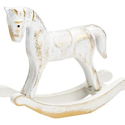 Cavallo a dondolo in legno bianco, oro (L/A/P) 13x11x4 cm