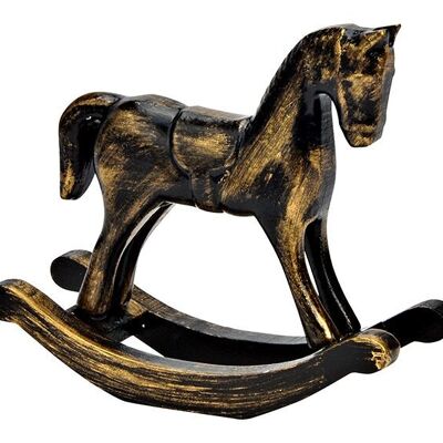 Cavallo a dondolo in legno nero, oro (L/A/P) 13x11x4 cm