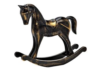 Cheval à bascule en bois noir, or (L/H/P) 26x22x6cm