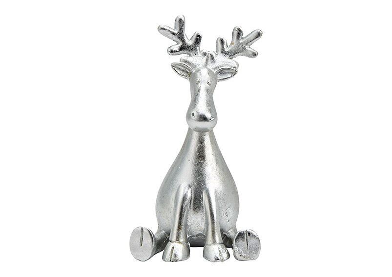 Elch sitzend aus Poly Silber (B/H/T) 7x13x7cm