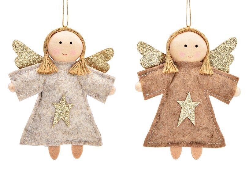 Christbaumschmuck Engel aus Stoff, Beige, 2-fach, (B/H/T) 13x16x3 cm