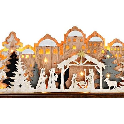 Presepe con LED in legno naturale (L/A/P) 45x19x6 cm