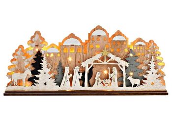 Crèche de Noël avec LED en bois naturel (L/H/P) 45x19x6cm