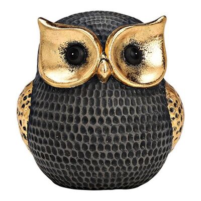 Hibou en argile noir, or (L/H/P) 17x18x15cm