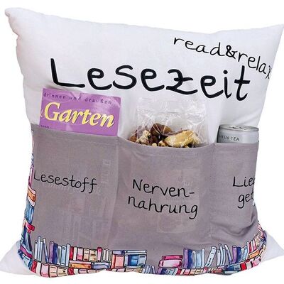 Coussin, héros du canapé, coussin de lecture, en textile blanc (L/H/P) 40x40x8cm