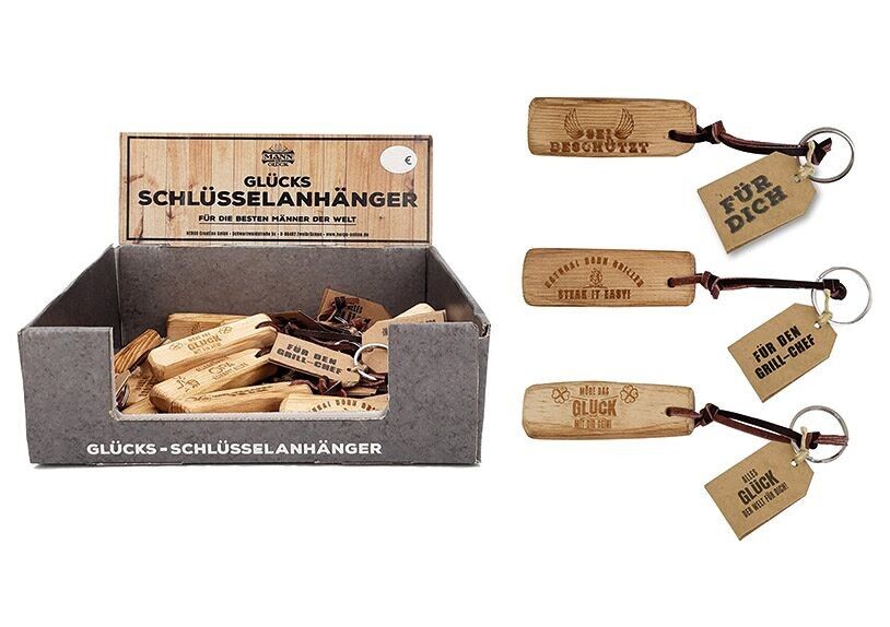 Portachiavi portafortuna, per gli uomini migliori del mondo, in legno naturale (L/A/P) 7x2x1 cm