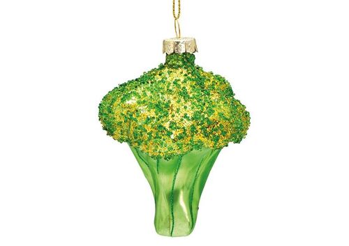Weihnachtshänger Broccoli mit Glitter aus Glas, Grün (B/H/T) 7x8x6cm