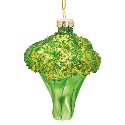 Appendino natalizio broccoli con glitter in vetro, verde (L/A/P) 7x8x6 cm