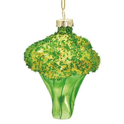 Colgador navideño brócoli con purpurina de cristal, verde (an/al/pr) 7x8x6cm