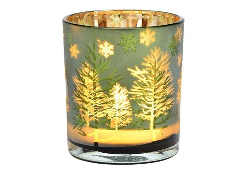 Windlicht Winterwald Dekor, aus Glas Grün (B/H/T) 9x10x9cm