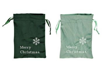 Sac, Joyeux Noël, en textile vert, 2 plis, (L/H) 14x20cm