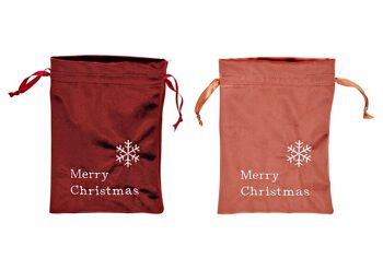 Sac, Joyeux Noël, en textile bordeaux, 2 plis, (L/H) 14x20cm