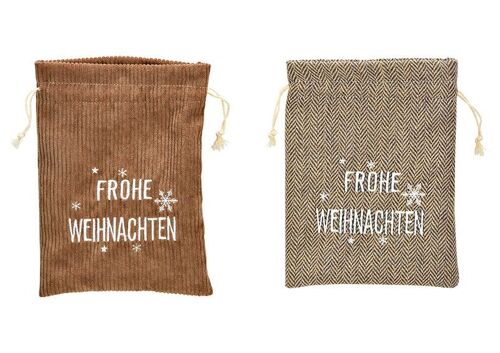 Beutel, Frohe Weihnachten, aus Textil Braun 2-fach, (B/H) 15x20cm