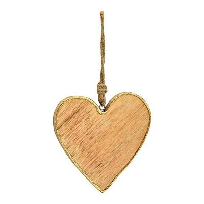Corazón colgante con borde dorado de madera de mango natural (An/Al/Pr) 15x15x1cm