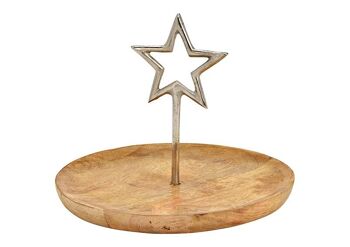 Assiette décorative décor étoile en métal/bois de manguier naturel (L/H/P) 25x22x25cm