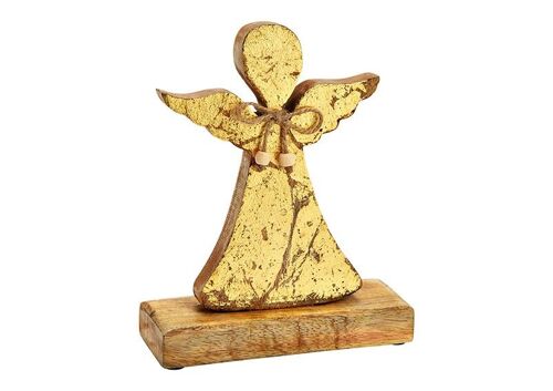 Aufsteller Engel aus Mangoholz Gold (B/H/T) 17x21x7cm