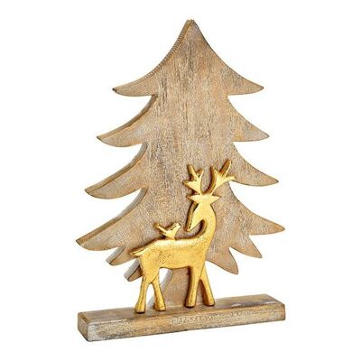 Supporto per albero di Natale con cervo in metallo in legno di mango dorato (L/A/P) 29x42x7 cm