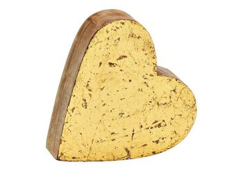Coeur en bois de manguier doré (L/H/P) 14x13x4cm