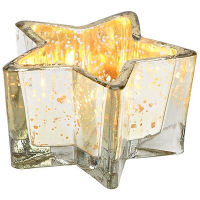 Windlicht Stern aus Glas Silber (B/H/T) 10x6x10cm