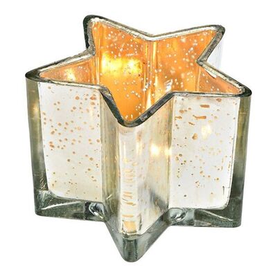 Windlicht Stern aus Glas Silber (B/H/T) 12x9x12cm