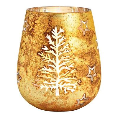 Árbol farol, decoración de estrellas de cristal dorado (An/Al/Pr) 13x15x13cm