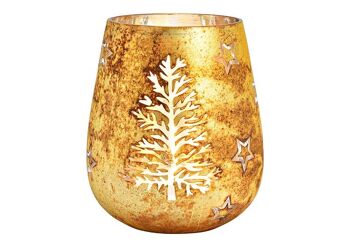 Arbre lanterne, décor étoile en verre doré (L/H/P) 13x15x13cm