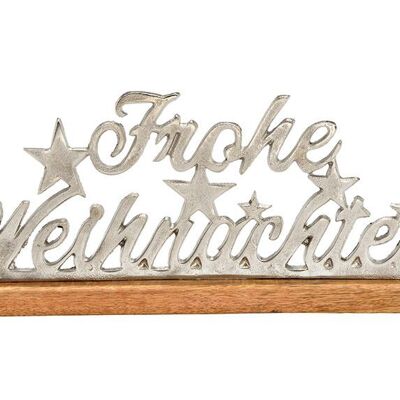 Aufsteller, Schriftzug, Frohe Weihnachten, auf Mangoholz Sockel, aus Metall Silber (B/H/T) 43x18x5cm