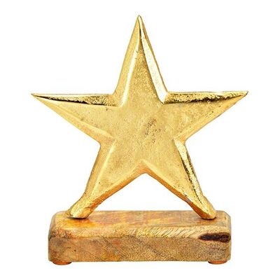 Soporte de estrella sobre base de madera de mango de metal dorado (An/Al/Pr) 15x17x5cm