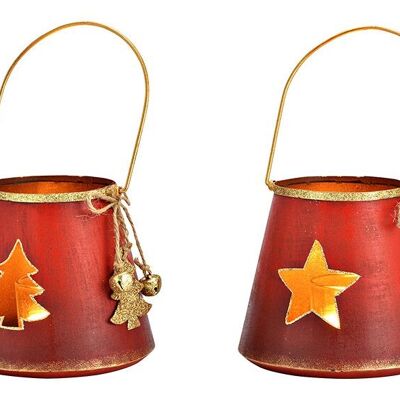 Stella lanterna, decorazione per albero in metallo, vetro rosso 2 volte, (L/A/P) 12x11x12 cm