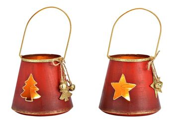 Lanterne étoile, décoration d'arbre en métal, verre rouge 2 fois, (L/H/P) 12x11x12cm