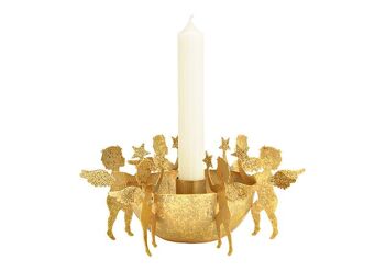 Bougeoir décor ange, en métal doré (L/H/P) 18x8x18cm