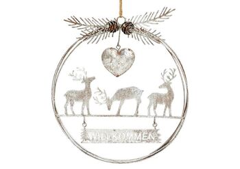 Cintre de Noël cerf "Bienvenue" en métal, argent (L/H/P) 19x22x3cm