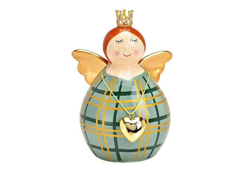 Angelo in ceramica verde (L/A/P) 13x18x10 cm