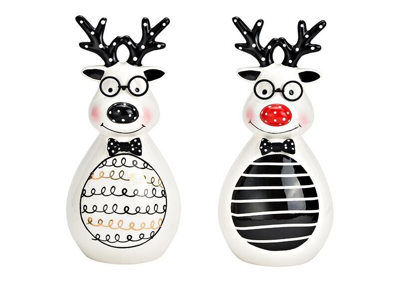 Alce con bicchieri in ceramica bianco, nero 2 volte, (L/A/P) 10x20x9 cm