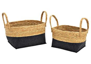 Set de paniers avec anse en jonc de mer, feutre, gris, naturel, lot de 2, (L/H/P) 38x28x25cm 31x26x22cm