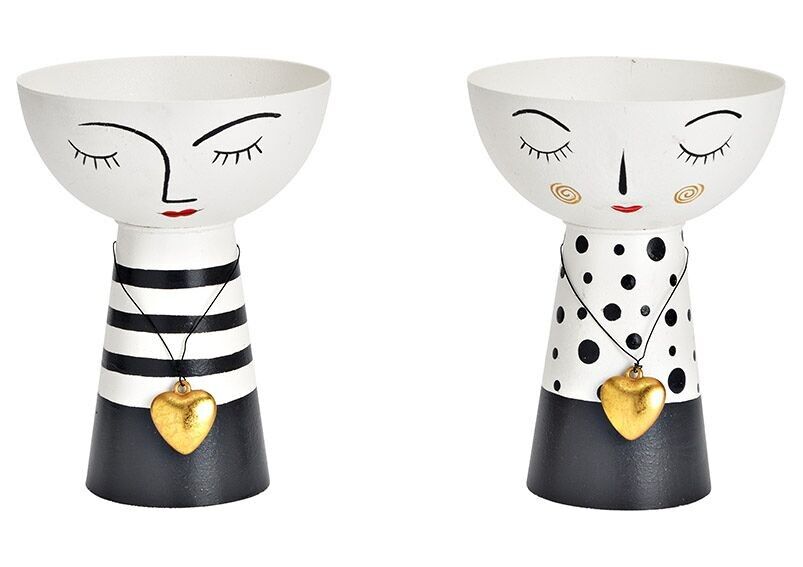 Bowl face decor, made of metal white, black 2-fold, (W/H/D) 11x15x11cm