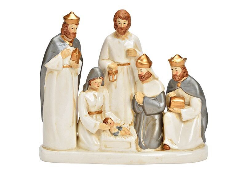 Presepe in porcellana bianca, grigia (L/A/P) 22x19x7 cm