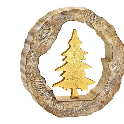 Supporto per albero di Natale in legno di mango, cerchio in metallo dorato (L/A/P) 28x29x5 cm