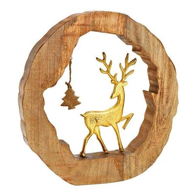 Soporte ciervo en círculo de madera de mango de metal dorado (An/Al/Pr) 36x38x5cm