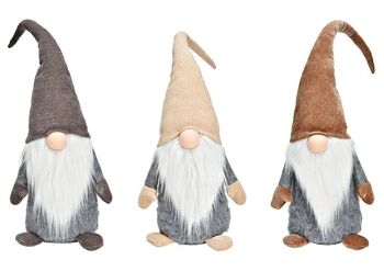 Gnome en textile marron, beige, gris 3 fois, (L/H/P) 20x72x16cm