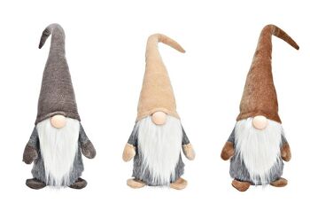 Gnome en textile marron, beige, gris 3 fois, (L/H/P) 15x55x11cm