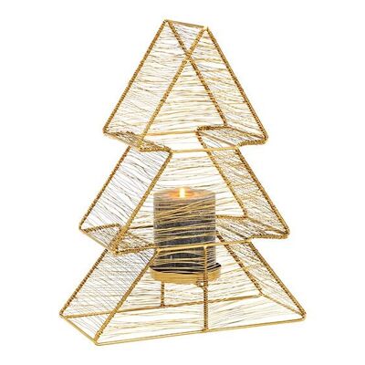 Windlicht, Kerzenhalter Tannenbaum aus Metall Gold (B/H/T) 25x32x11cm