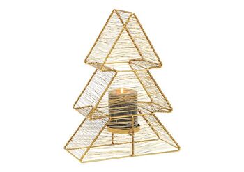 Lanterne, bougeoir sapin de Noël en métal doré (L/H/P) 25x32x11cm