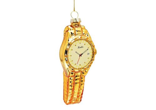 Weihnachtshänger Armbanduhr aus Glas, Gold (B/H/T) 5x11x3cm