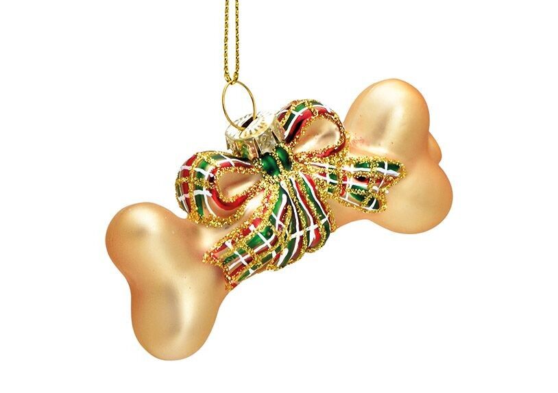 Weihnachtshänger Knochen aus Glas, Gold (B/H/T) 8x4x2cm