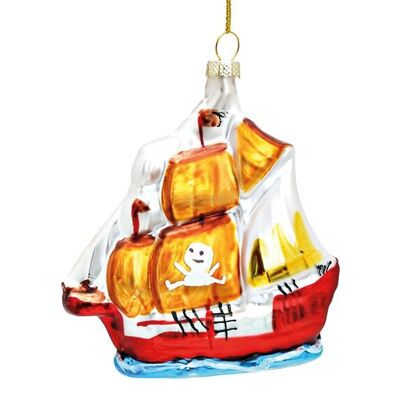 Percha navideña barco pirata de cristal, colorido (An/Al/Pr) 9x10x4cm